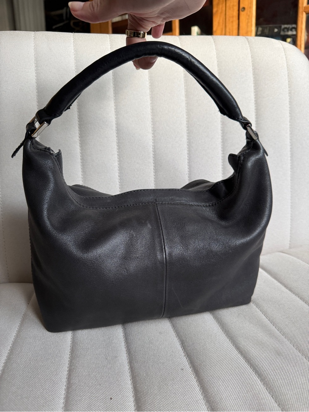 Mango Black Leather Slouchy Shoulder Bag